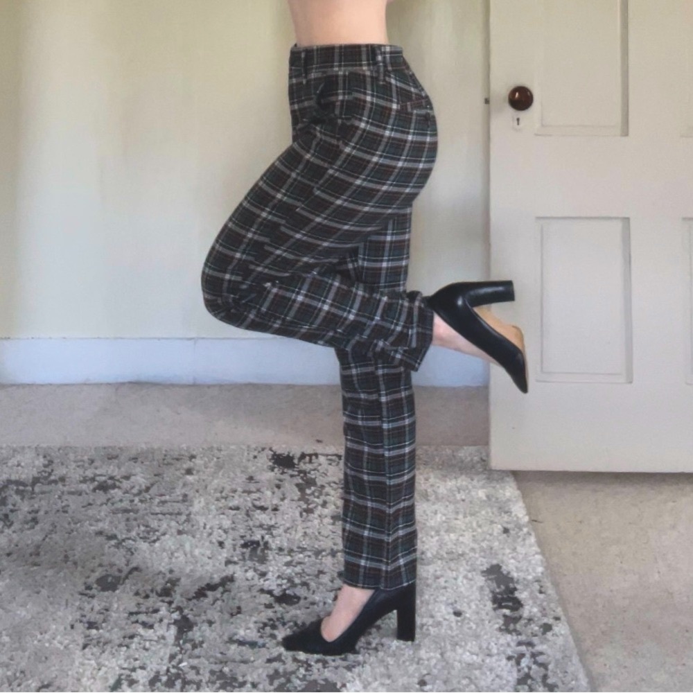 American Eagle Outfitters Plaid Green Straight Leg Pant Trousers Academia Cute - Picture 3 of 12